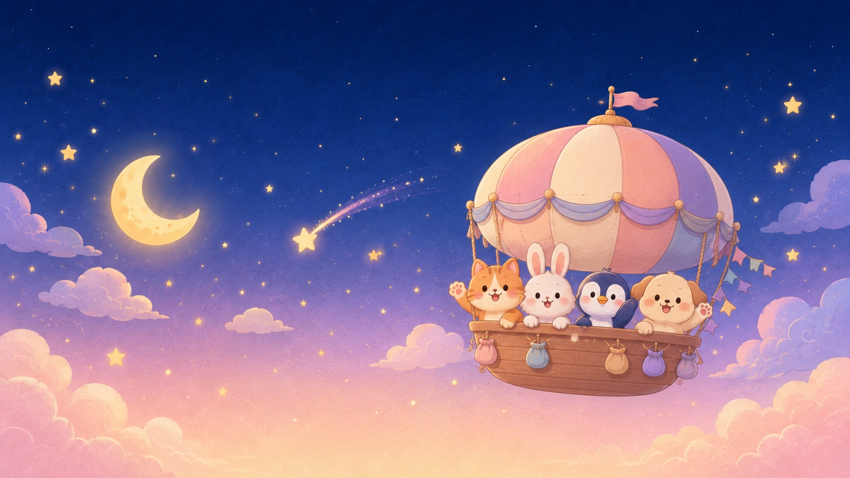 飛行船で夜空を旅する動物クルー